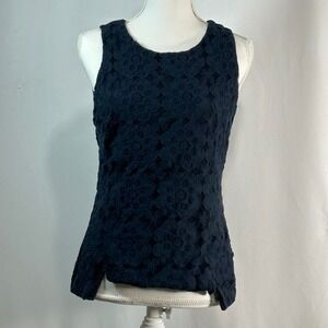 Banana Republic Navy Blue‎ Lace Floral Sleeveless Tank Top Size 14